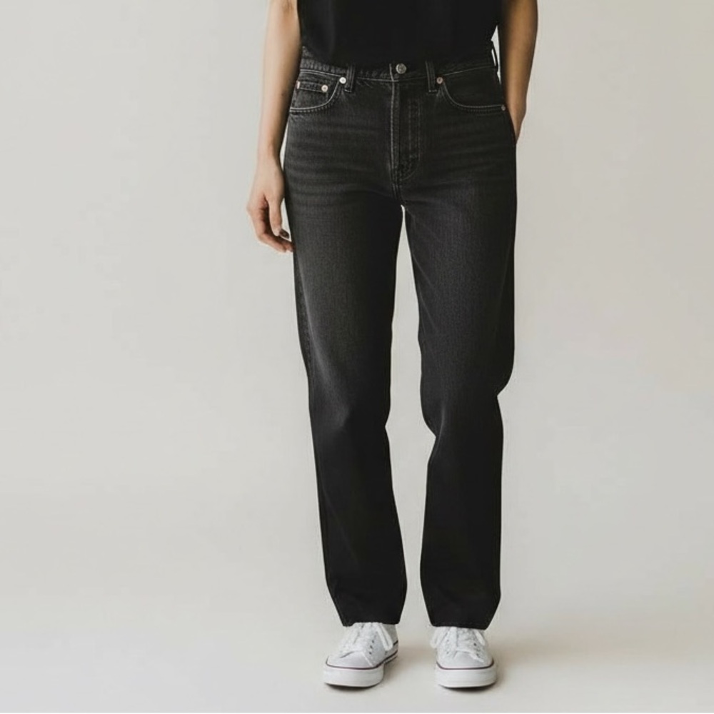 Topshop Straight leg jeans Ladies size 4 petite 26W 28L Light distressed black